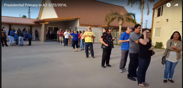 Line of people waiting to vote