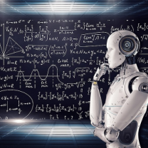 Robot in front of mathematical equation