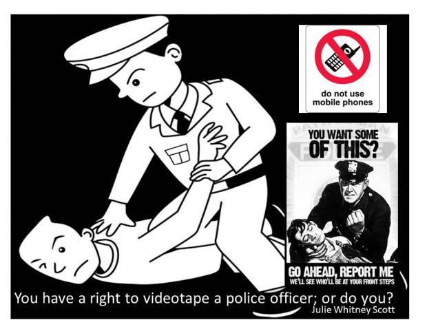 Cartoon of police holding man on ground