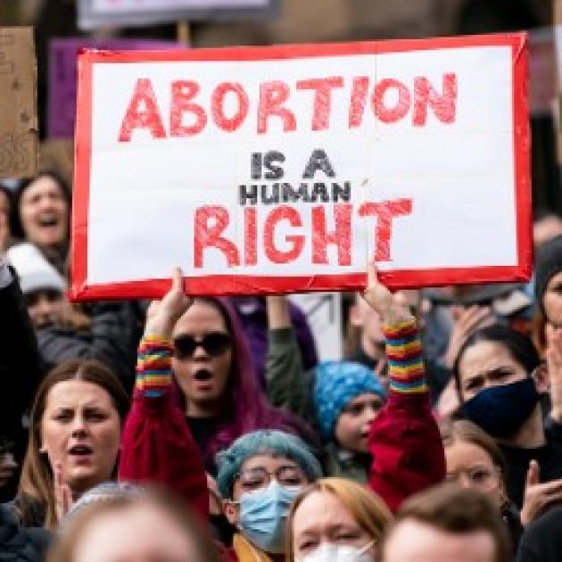 Protest with sign Abortion is a Human Right