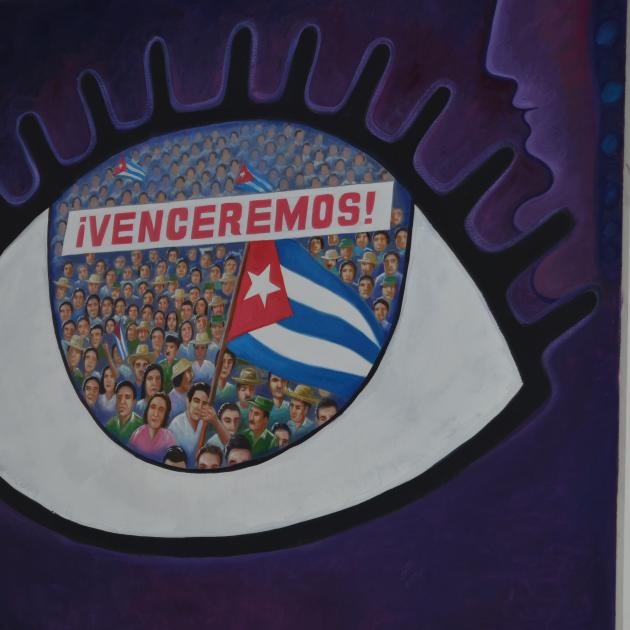 Big eye poster with words "Venceremos"