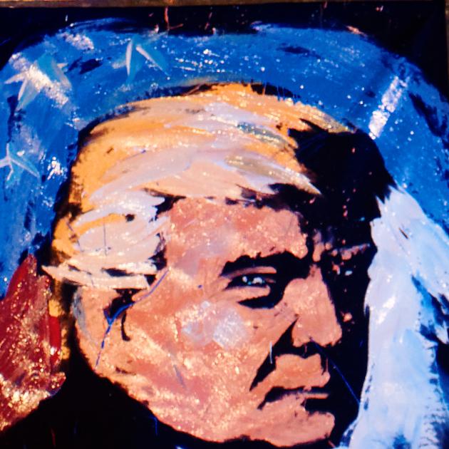 Painting of Trump's face frowning