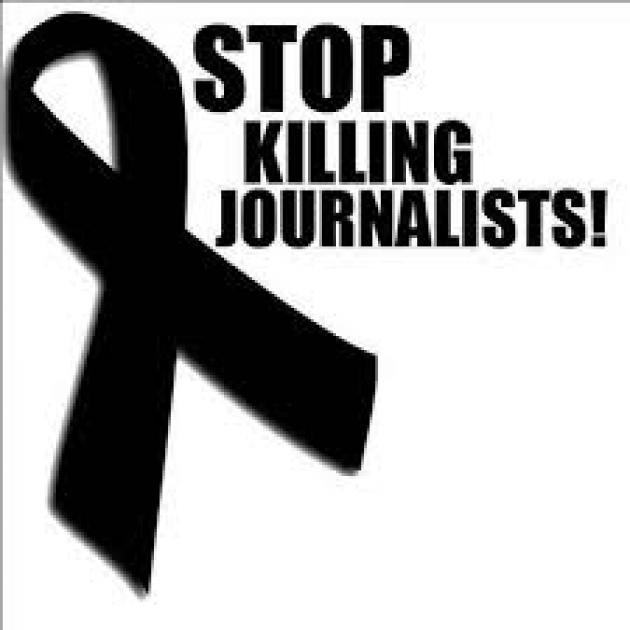 Black ribbon and words Stop Killing Journalists