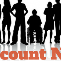 Recount Now words with black silhouettes of people