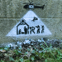 Hand drawn picture of ICE helicopter picking up Mary, Joseph and Jesus