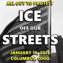 ICE off our streets in front of upside down US flag